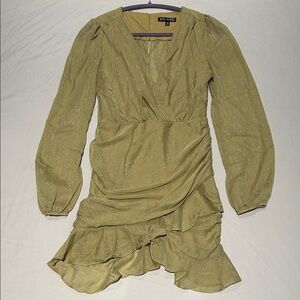 Shimmering Olive Long Sleeve Mini Dress